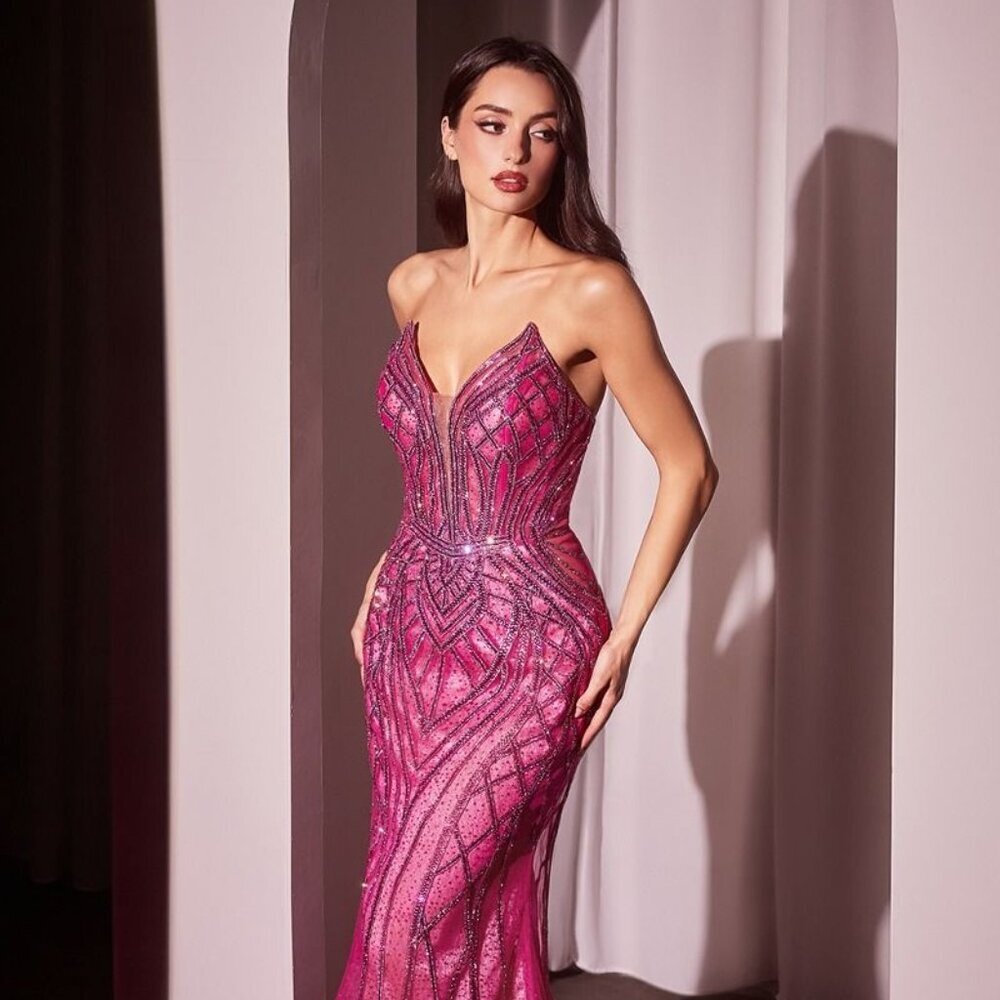 NEW LONG FORMAL SLEEVELESS STRAPLESS DRESS EMBROIDERED WITH BEADS CD CC6018